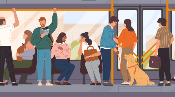 Fahrgäste in einem öffentlichen Verkehrsmittel