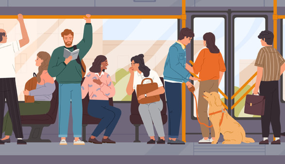 Fahrgäste in einem öffentlichen Verkehrsmittel © Good Studio, Adobe Stock