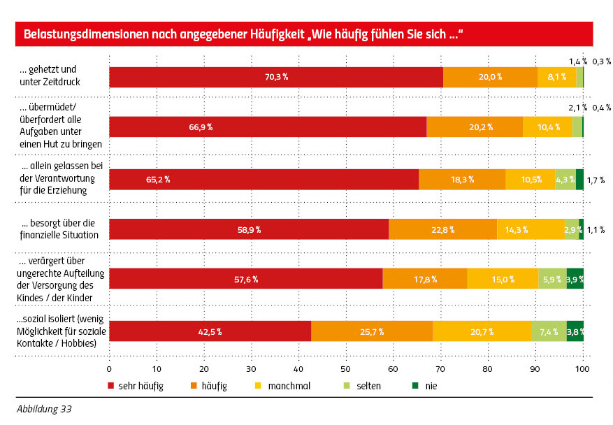 Allererziehende: Belastungsdimensionen nach angegebener H&auml;ufigkeit