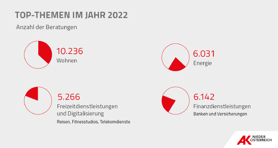 Konsumentenschutzbilanz 2022: Top-Themen © AK Niederösterreich, Infografik